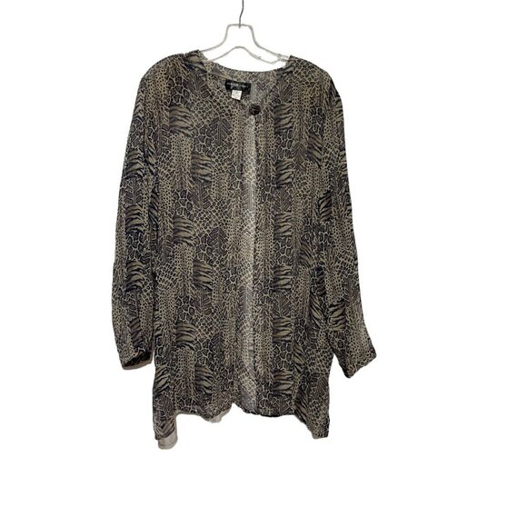 Silk For Africa Women's Long Sleeve Open Front Animal Print Cardigan Brown XL - Picture 3 of 6